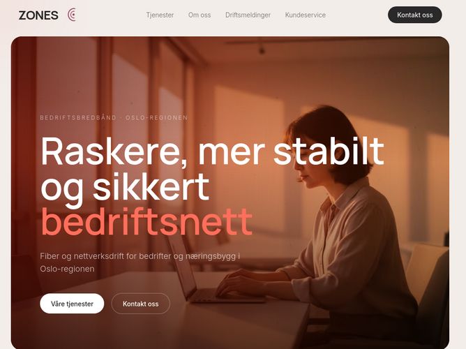 The website screenshot for https://zones.no/