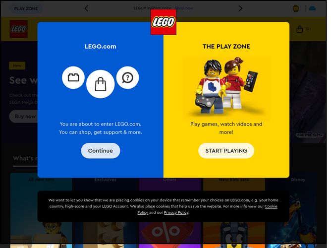 The website screenshot for https://www.lego.com