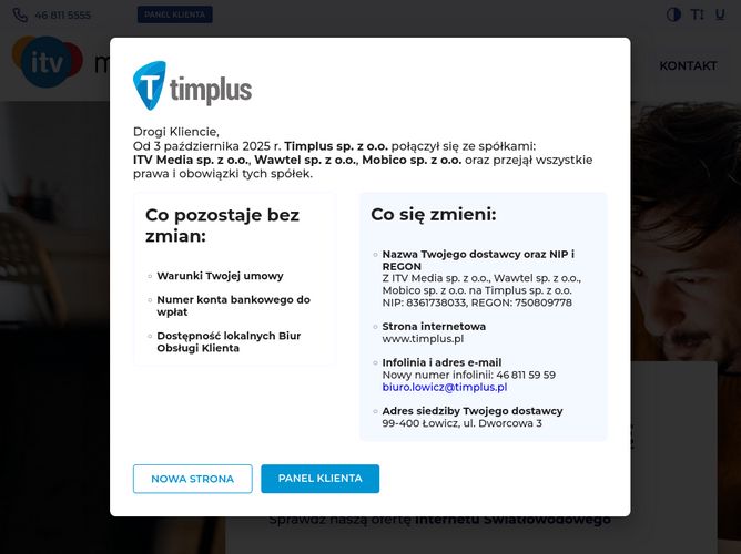 The website screenshot for http://www.itvmedia.pl