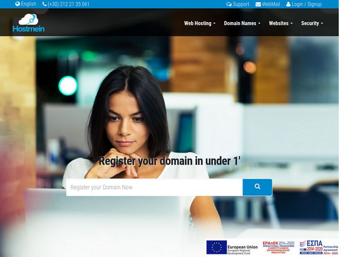 The website screenshot for https://hostmein.gr