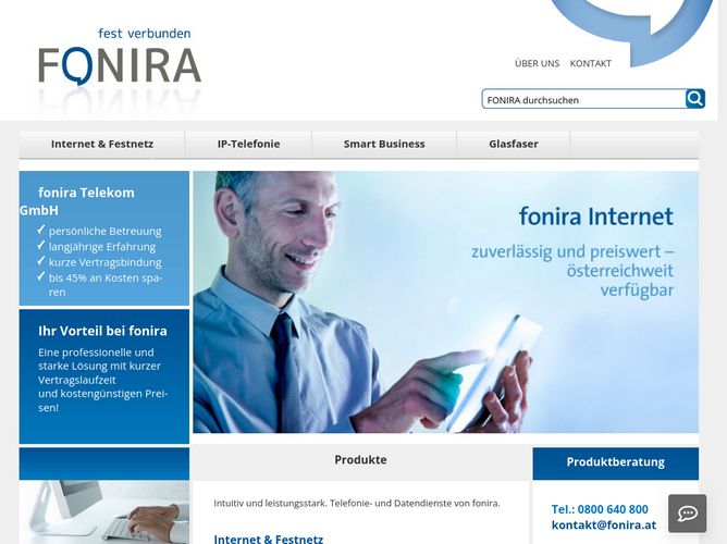 The website screenshot for https://fonira.at