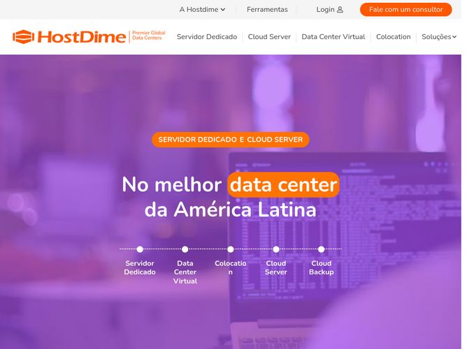 The website screenshot for http://hostdime.com.br