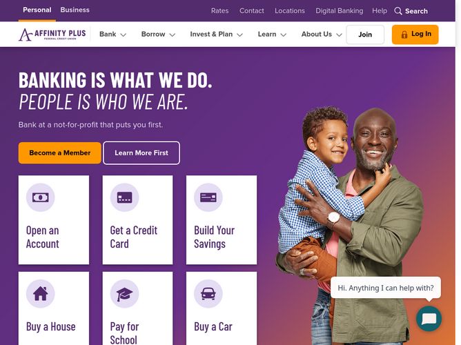 The website screenshot for http://affinityplus.org