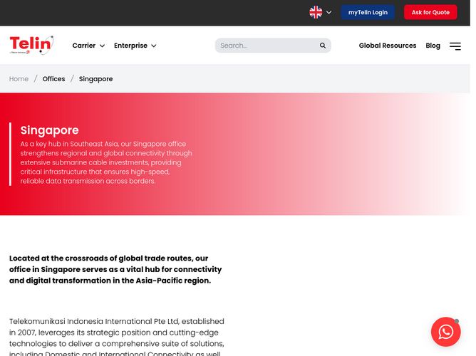 The website screenshot for http://www.telin.sg