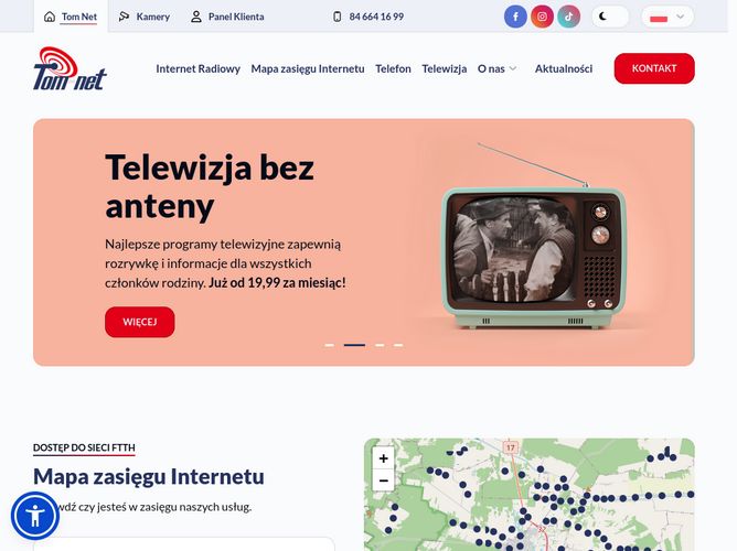 The website screenshot for http://www.tom-net.pl