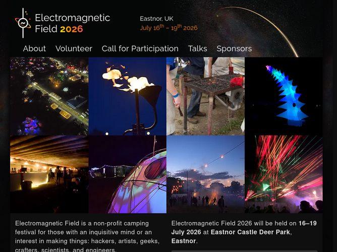 The website screenshot for https://www.emfcamp.org