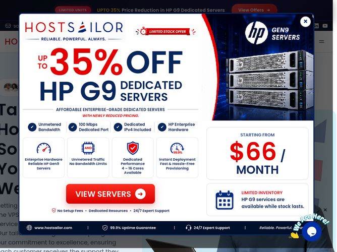 The website screenshot for https://hostsailor.com/