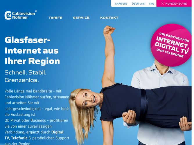 The website screenshot for http://www.cablevision.at