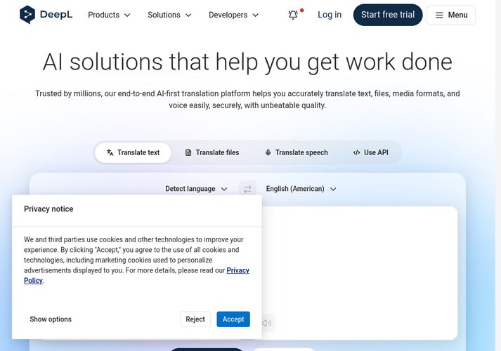 The website screenshot for https://deepl.com