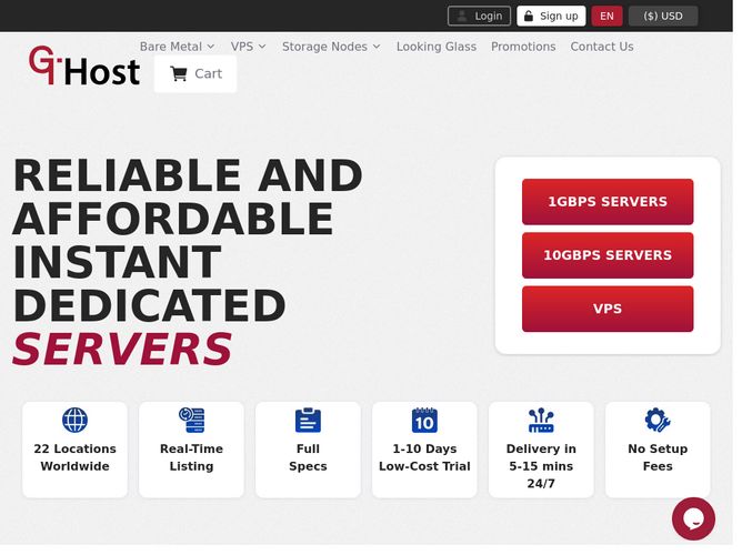The website screenshot for https://gthost.com/