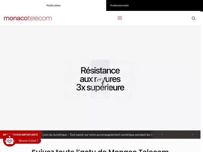 The website screenshot for https://www.monaco-telecom.mc