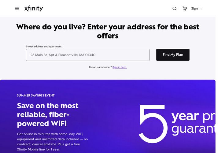The website screenshot for http://www.comcast.com