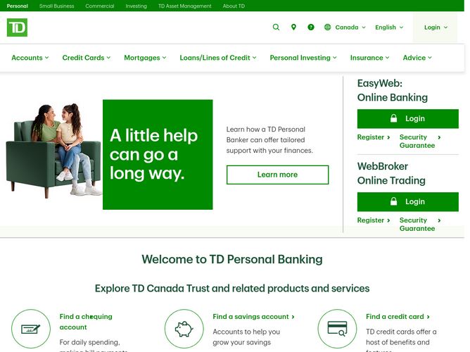 The website screenshot for http://td.com