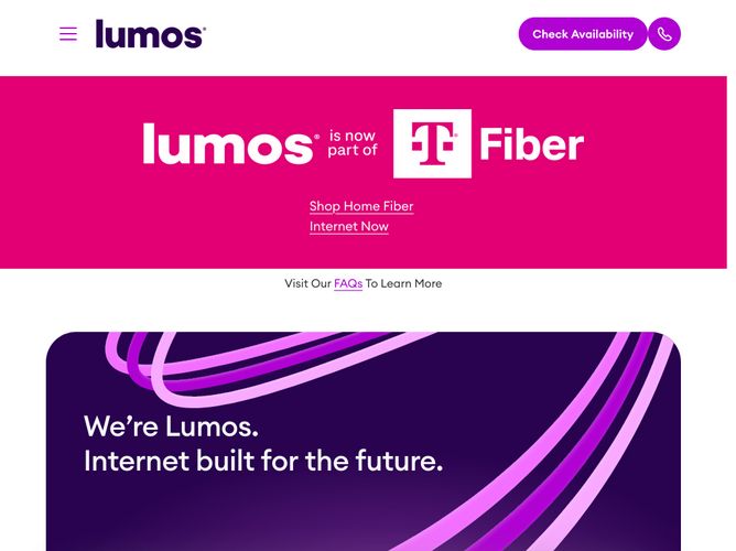 The website screenshot for http://www.lumosnetworks.com