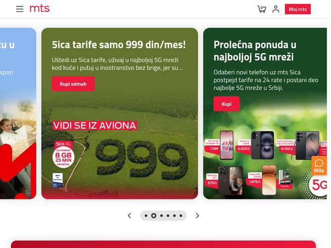 The website screenshot for https://www.mts.rs