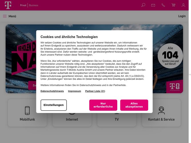 The website screenshot for http://www.magenta.at