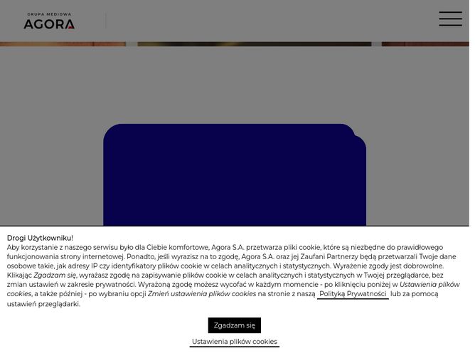 The website screenshot for http://agora.pl