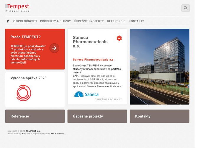 The website screenshot for http://www.tempest.sk