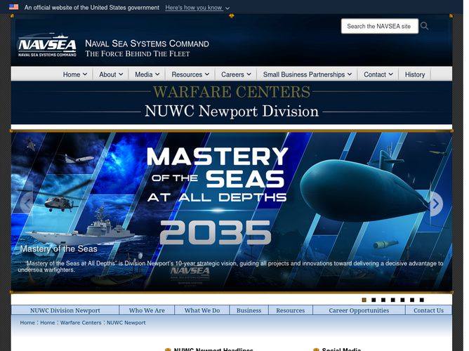 The website screenshot for https://www.navsea.navy.mil/Home/Warfare-Centers/NUWC-Newport/