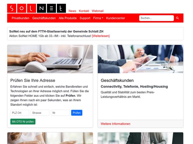 The website screenshot for https://www.solnet.ch/